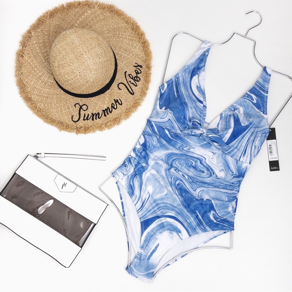 Nicole Miller • Blue Tropical Swirl Print Swimsuit